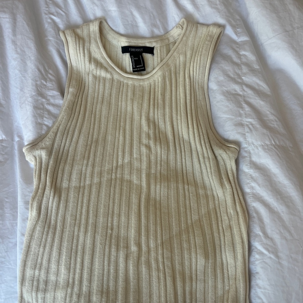 Forever 21 Cream Ribbed Tank Top